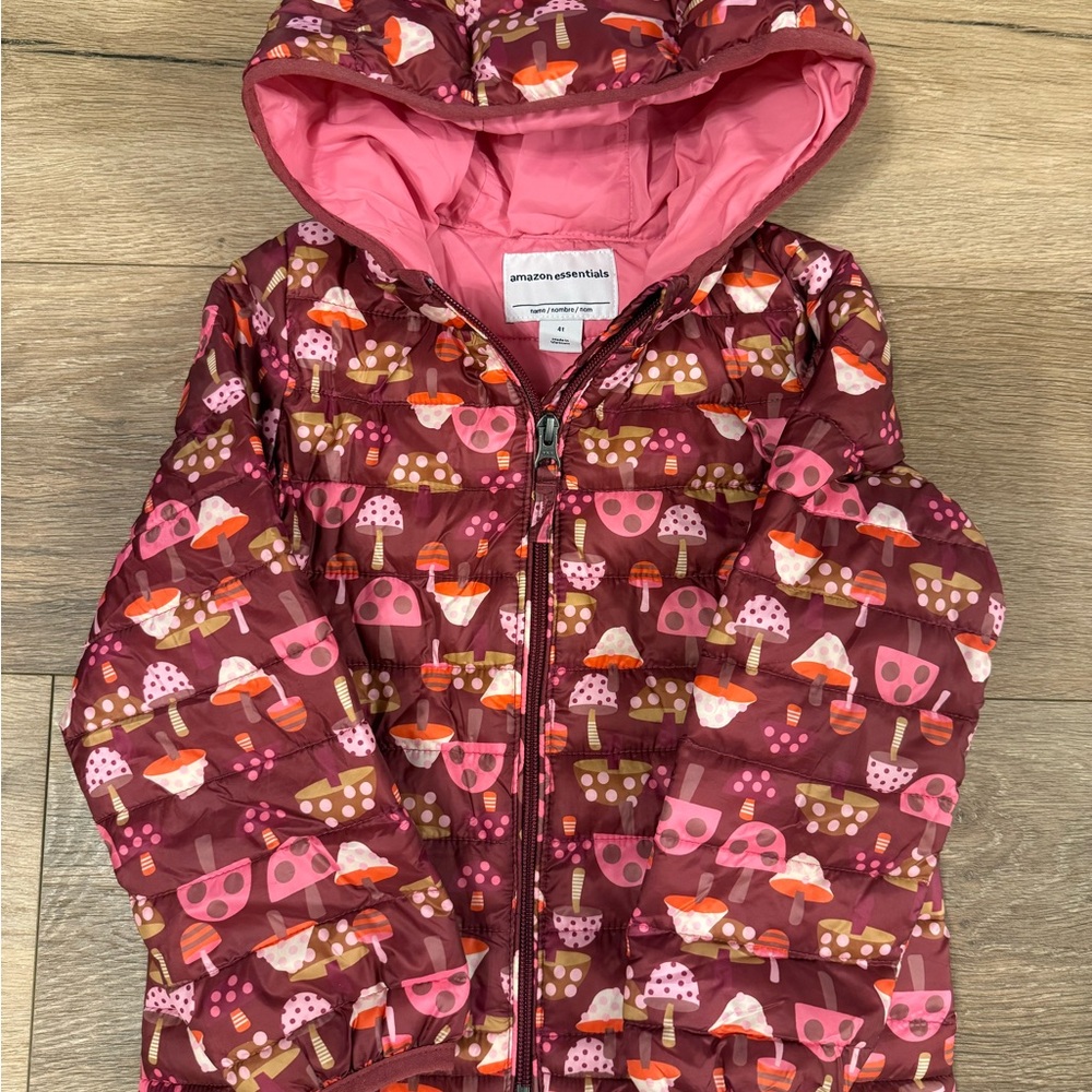 Amazon Essentials Pink and Brown Mushroom Jacket. Great condition 🍄🩷